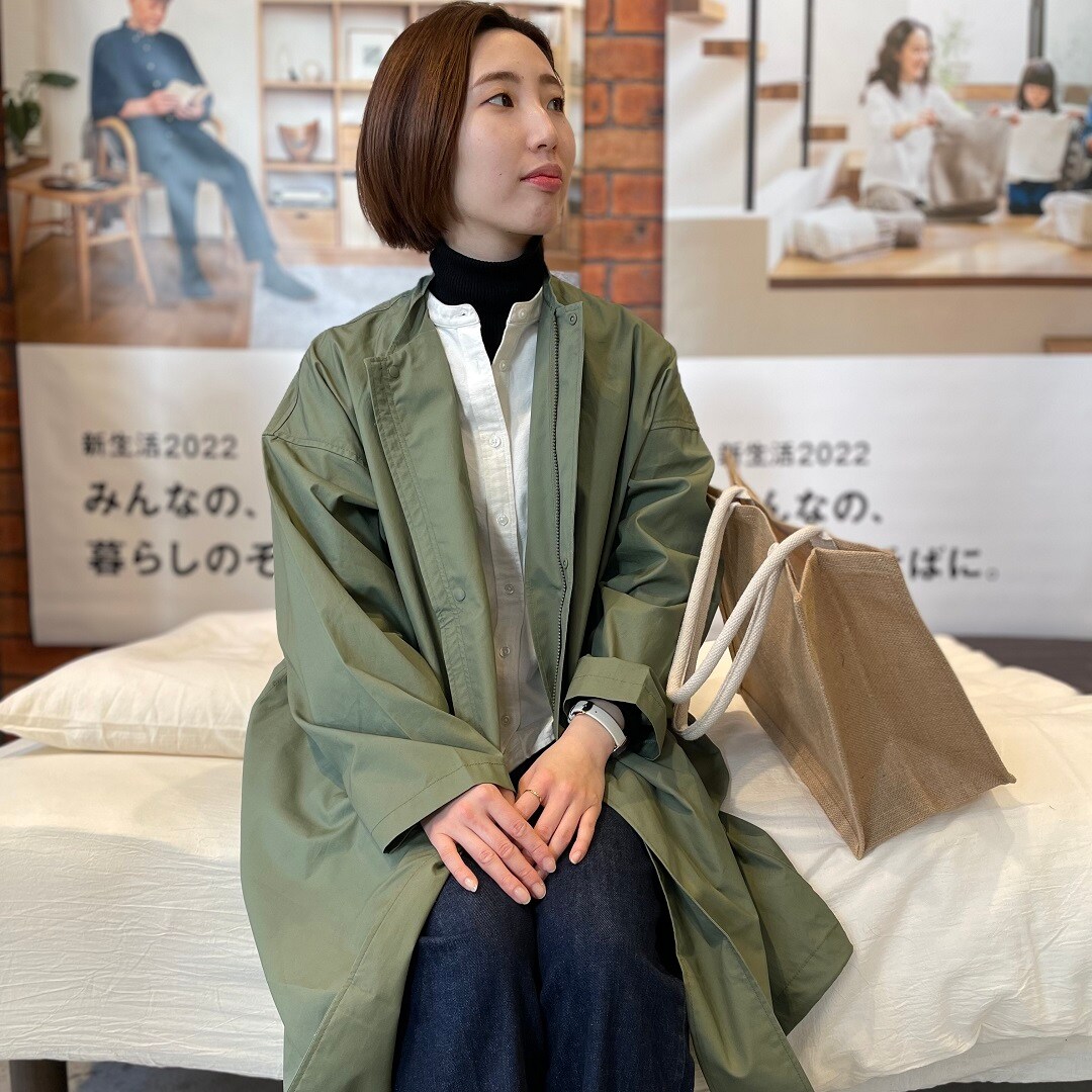 MUJI Lab撥水高密度織りスタンドカラージャケット L-XL ライトグリーン